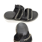 *Chloe Lilli Leather & Suede Velcro Straps Whipstitch Trim Platform Slide Sandals, Size 40