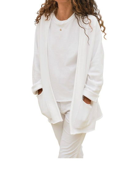 *Frank & Eileen Barbara Beach Cardigan Cotton Terry Raw Edges Open Front Jacket, Size M