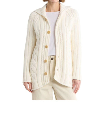 ^Frank & Eileen Cotswolds Cotton Chunky Cable Knit Collared Button-Up Cardigan Sweater, Size M