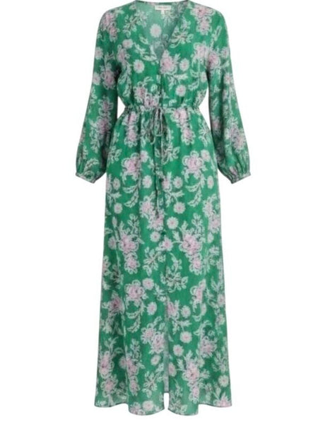 *NWT XiRENA Mykah Cotton Voile Floral 3/4 Sleeve V-Neck Button Front Tie Waist Maxi Dress, Size S