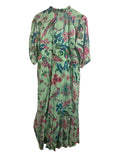 *NWT Banjanan Betty Cotton Voile Floral Elbow Sleeve Ruffle Neck Button Front Maxi Dress, Size M
