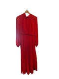 *Melloday Semi Sheer Chiffon Long Sleeve Mock Neck Open Back Pleated Dress, Size M
