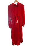*Melloday Semi Sheer Chiffon Long Sleeve Mock Neck Open Back Pleated Dress, Size M