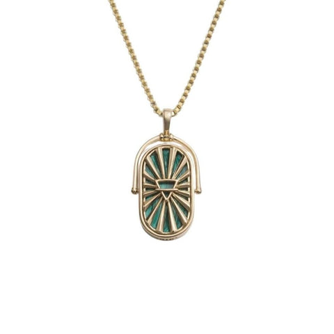*Awe Inspired Earth Element Spinner Amulet Malachite 14K Gold Vermeil 16"-18" Necklace