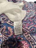 *BELL Cotton & Silk Block Print Elbow Balloon Sleeve Pointed Collar Tiered Popover Maxi Dress, Size L