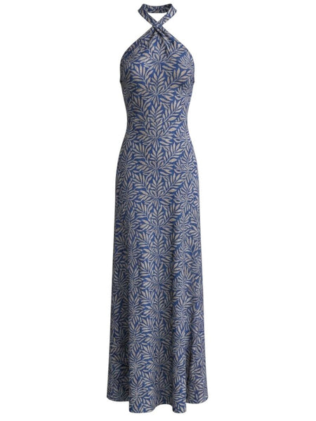 *DVF Lilita Silk Leaf Sleeveless Halterneck Multiway Strap Maxi Tent Dress, Size 4