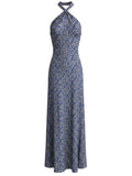 *DVF Lilita Silk Leaf Sleeveless Halterneck Multiway Strap Maxi Tent Dress, Size 4