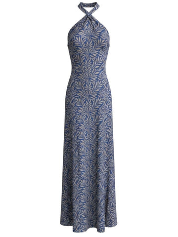 ^DVF Lilita Silk Leaf Sleeveless Halterneck Multiway Strap Maxi Tent Dress, Size 4