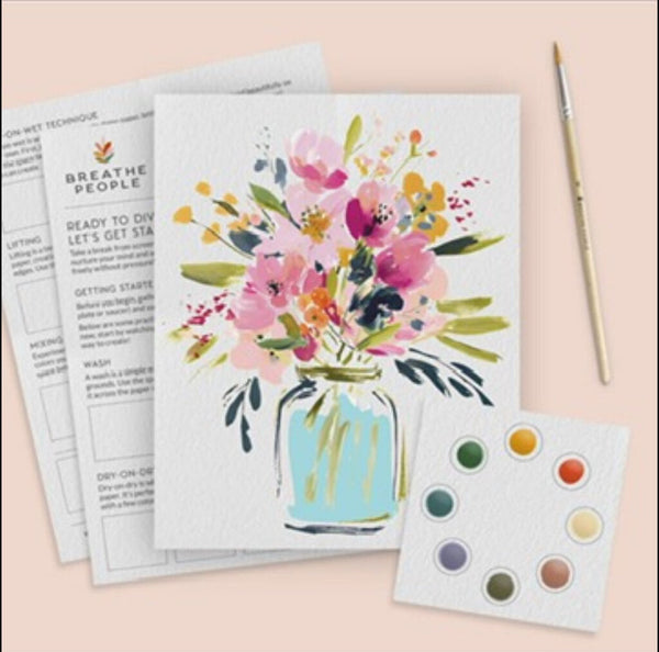 Breathe People Jar of Flowers Beginner Watercolor Painting Kit