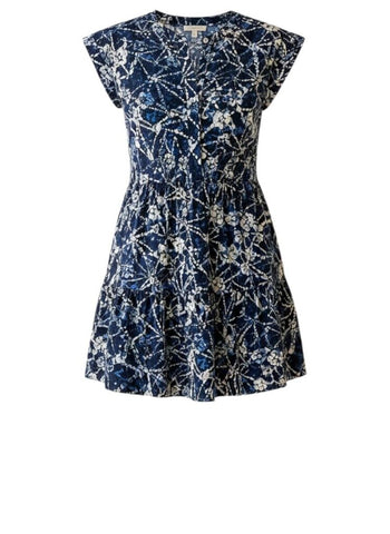 *Marie Oliver Lachlan Cotton Batik Sleeveless V Neck Tiered Mini Dress, Size M