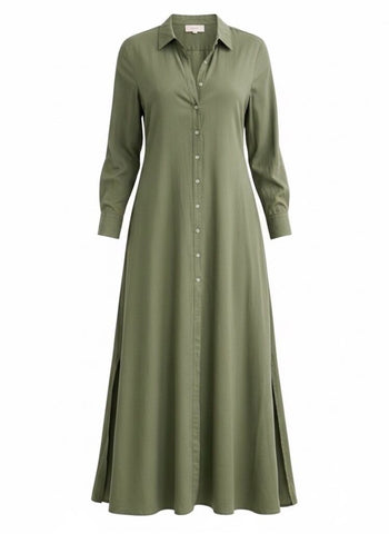 *XiRENA Boden Cotton Voile Long Sleeve Point Collar Button Up Maxi Shirt Dress, Size S