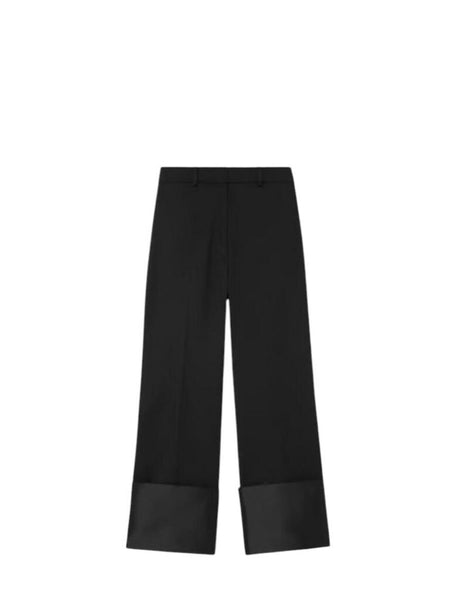 ^G. Label Boyt Wool Blend High Rise Wide Leg Exaggerated Satin Cuff Tuxedo Pants, Size 4