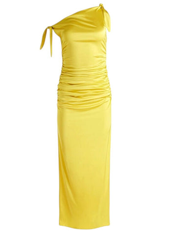 ^NWT Alice + Olivia Marilla Satin Sleeveless One Shoulder Ruched Gown Maxi Dress, Size 8