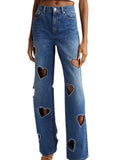 *Alice + Olivia Karrie Embellished Rhinestone Heart Cut-Outs High-Rise Wide Leg Jeans, Size 29 (8)