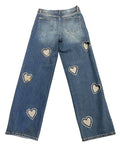 *Alice + Olivia Karrie Embellished Rhinestone Heart Cut-Outs High-Rise Wide Leg Jeans, Size 29 (8)