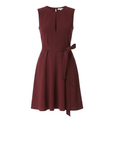 ^Theory‎ Desza Crepe Sleeveless Round Hook & Eye Slit Neck Belted Mini Dress, Size 6