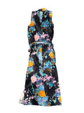 *Vince Printed Bouquet Floral Sleeveless V-Neck Draped Pleat Wrap Midi Dress, Size S