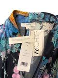 *Vince Printed Bouquet Floral Sleeveless V-Neck Draped Pleat Wrap Midi Dress, Size S