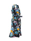 *Vince Printed Bouquet Floral Sleeveless V-Neck Draped Pleat Wrap Midi Dress, Size S