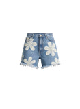 *NWT THE GREAT. The Easy Cut Off Daisy & Check High-Rise Frayed Hem Denim Shorts, Size 26 (2)