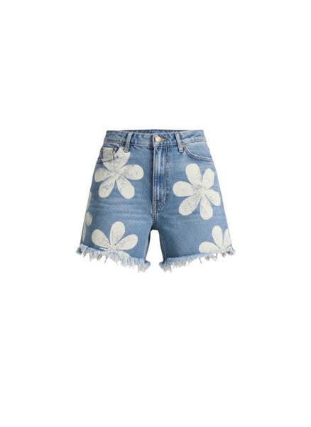 *NWT THE GREAT. The Easy Cut Off Daisy & Check High-Rise Frayed Hem Denim Shorts, Size 26 (2)