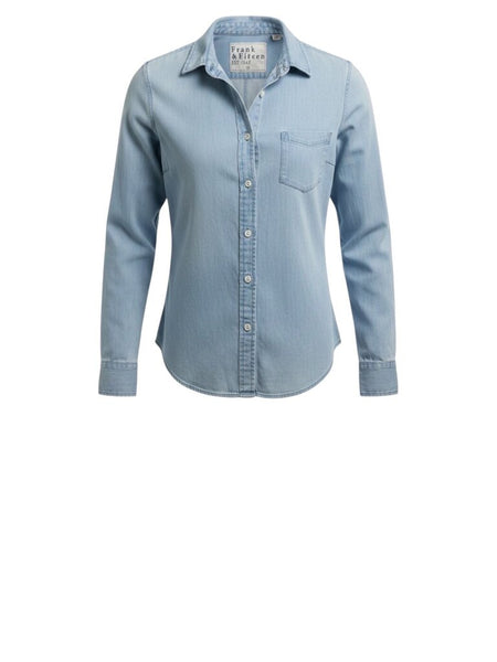 ^Frank & Eileen Barry Cotton Chambray Denim Long Sleeve Collared Button-Up Shirt, Size M