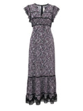 *NWT Rails Sofie Embroidered Cotton Floral Ladder Trim Flutter Sleeve Split Neck Belted Midi Dress, Size M