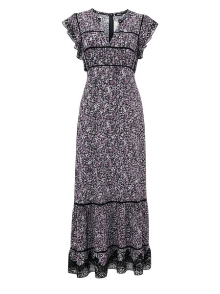 *NWT Rails Sofie Embroidered Cotton Floral Ladder Trim Flutter Sleeve Split Neck Belted Midi Dress, Size M