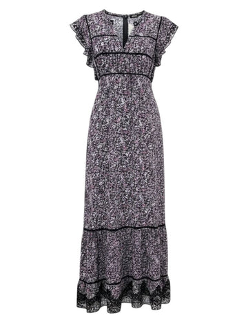 *NWT Rails Sofie Embroidered Cotton Floral Ladder Trim Flutter Sleeve Split Neck Belted Midi Dress, Size M