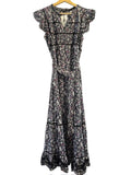*NWT Rails Sofie Embroidered Cotton Floral Ladder Trim Flutter Sleeve Split Neck Belted Midi Dress, Size M
