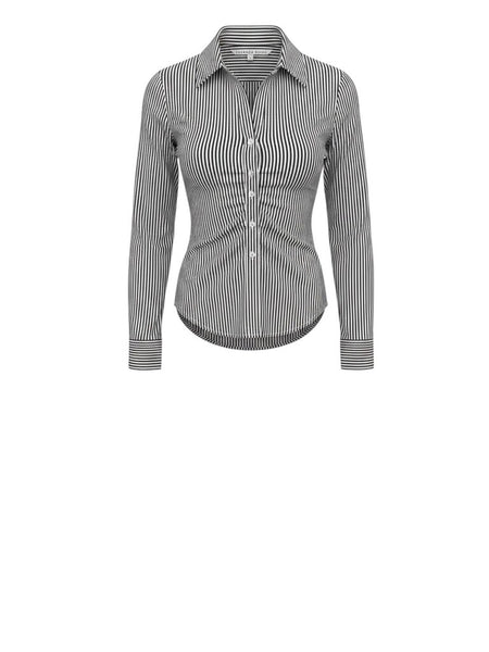 ^Veronica Beard Bosco Cotton Stripe Long Sleeve Collar Pleated Front Button-Up Shirt Top, Size 2
