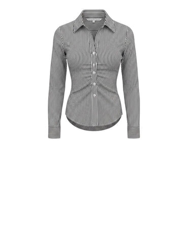 ^Veronica Beard Bosco Cotton Stripe Long Sleeve Collar Pleated Front Button-Up Shirt Top, Size 2