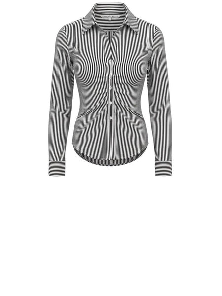 *Veronica Beard Bosco Cotton Stripe Long Sleeve Collar Pleated Front Button-Up Shirt Top, Size 2