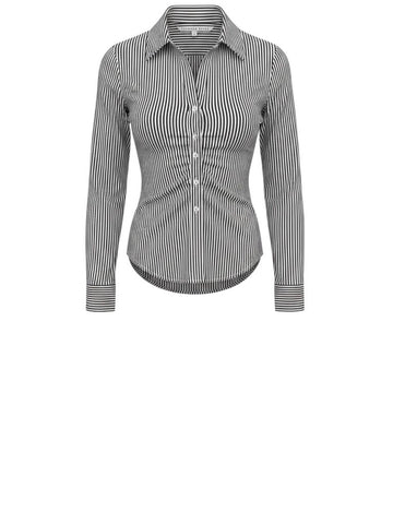 *Veronica Beard Bosco Cotton Stripe Long Sleeve Collar Pleated Front Button-Up Shirt Top, Size 2