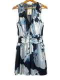 *Ramy Brook Ashlynn Satin Watercolor Sleeveless V-Neck Tucked Waistband Mini Dress, Size S
