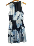 *Ramy Brook Ashlynn Satin Watercolor Sleeveless V-Neck Tucked Waistband Mini Dress, Size S
