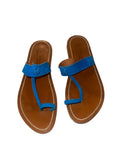*K.Jacques Ganges Suede & Leather Toe Ring T-Bar Flat Slide Sandals, Size 40