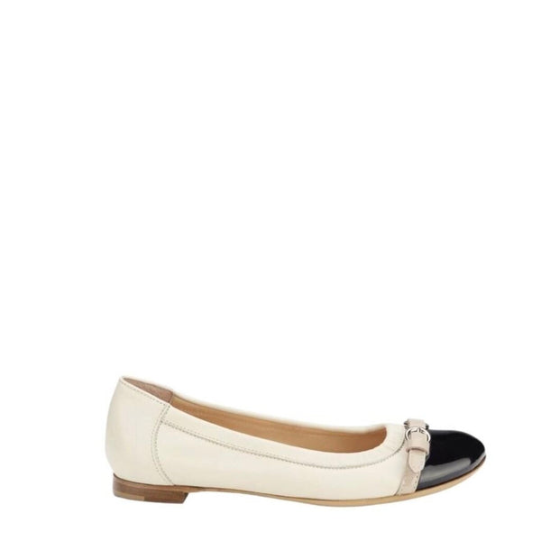 ^AGL Monika Leather Patent Toecap Buckle Trim Ballet Flat, Size 39.5