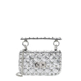 *Valentino Garavani Rockstud Glitter Beaded Leather Twist Lock Top Handle Chain Strap Crossbody Bag