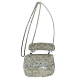 *Valentino Garavani Rockstud Glitter Beaded Leather Twist Lock Top Handle Chain Strap Crossbody Bag