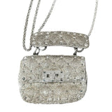 *Valentino Garavani Rockstud Glitter Beaded Leather Twist Lock Top Handle Chain Strap Crossbody Bag
