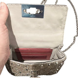*Valentino Garavani Rockstud Glitter Beaded Leather Twist Lock Top Handle Chain Strap Crossbody Bag