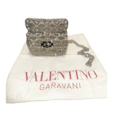 *Valentino Garavani Rockstud Glitter Beaded Leather Twist Lock Top Handle Chain Strap Crossbody Bag