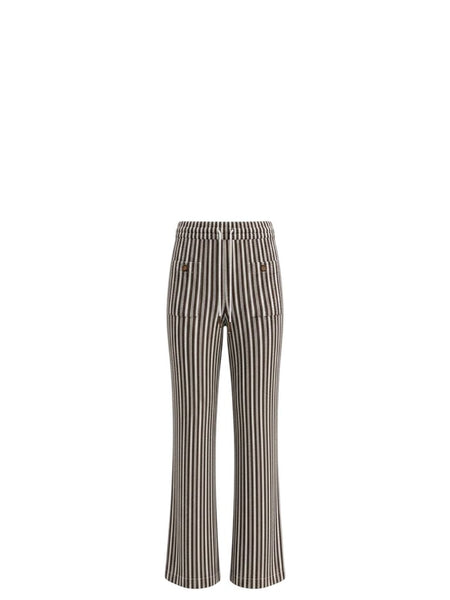 *Veronica Beard Zosia Knit Stripe High-Rise Elastic Tie Waist Patch Pocket Wide Leg Pants, Size M