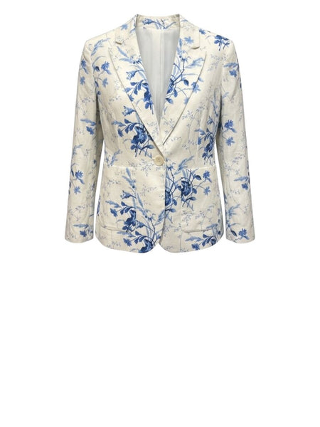 *NWT L.K. Bennett JK Fleur Cotton & Linen Floral Notch Collar Single Button Blazer Jacket, Size 6