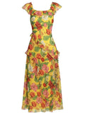 *NWT Milly Tulip Rosette Ruffle Chiffon Floral Sleeveless Scoop Neck Maxi Dress, Size 6