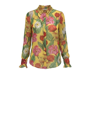 *NWT Milly Tulip Rosette Chiffon Floral Long Sleeve Collared Button-Up Shirt Top, Size S