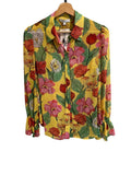 *NWT Milly Tulip Rosette Chiffon Floral Long Sleeve Collared Button-Up Shirt Top, Size S