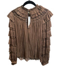 *NWT Ulla Johnson Lucy Satin Ruffle Trim Balloon Sleeve Tie Split Neck Top, Size 4