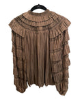 *NWT Ulla Johnson Lucy Satin Ruffle Trim Balloon Sleeve Tie Split Neck Top, Size 4